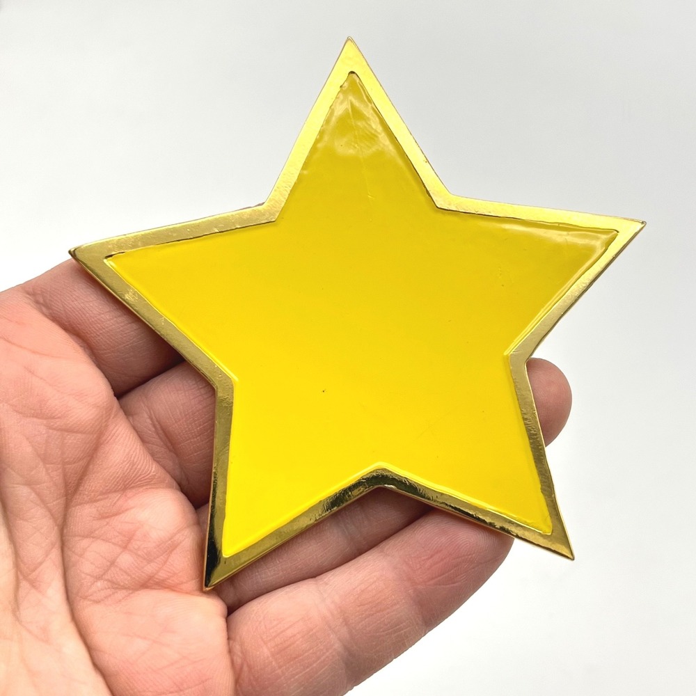 Alexis Kirk Vintage Oversized Star Brooch Yellow Enamel Gold Tone Statement Pin